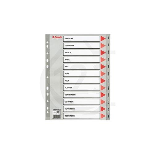 Photo de Intercalaires en polypropylène onglets de JAN à DEC - Gris - Kangaro