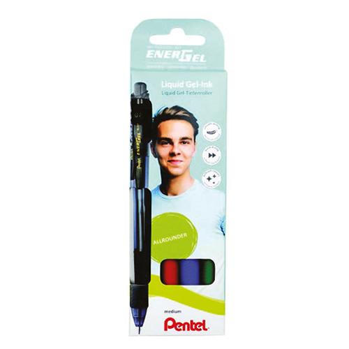 Foto van Intrekbare rollerbal - BL107 - Set van 4 - Energel  - Veelkleurig - Pentel
