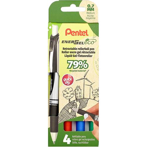Foto van Rollerball EnerGel Eco - verpakking van 4 - 79% gerecycled - Veelkleurig - Pentel