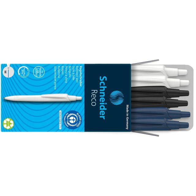 Foto van 6x Stylo-bille Scheider Reco (blanc/noir/bleu) S-131886