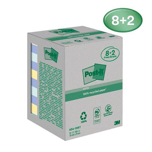 Photo de Tour 8+2 Post-it recyclé arc-en-ciel 76x76mm - Multicolore - Post-it