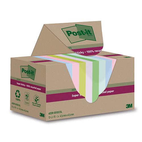 Photo de 12 Post-it Sticky recyclé couleur 47.6x47.6mm - Multicolore - Post-it