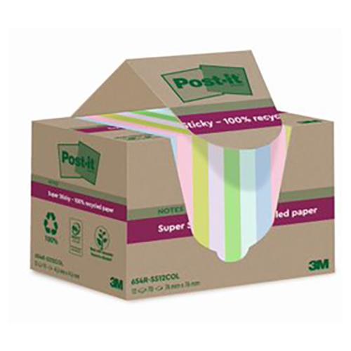 Photo de 12 Post-it Sticky recyclé couleur 76x76mm - Multicolore - Post-it