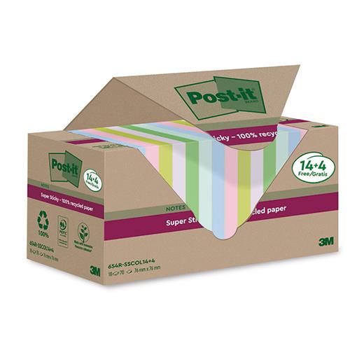 Photo de 14+4 Post-it Sticky recyclé couleur 76x76mm - Multicolore - Post-it