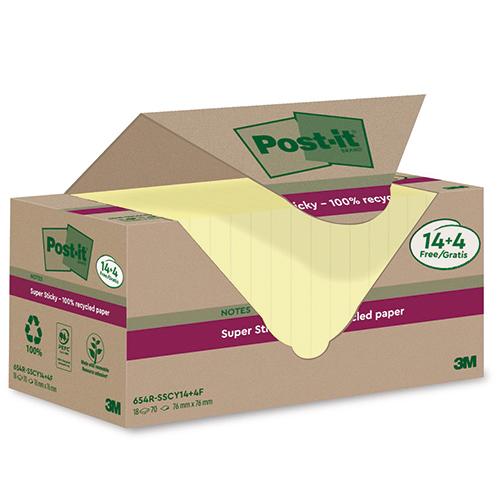 Foto van 14+4 Post-it Sticky gerecycled geel 76x76mm - geel - Post-it