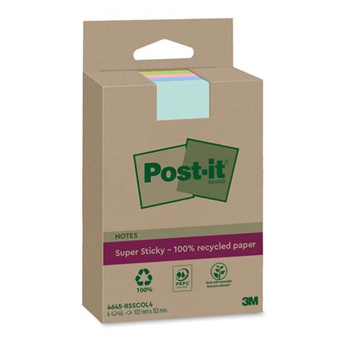 Photo de 4x Post-it Sticky recyclé couleur 102x152mm - Multicolore - Post-it