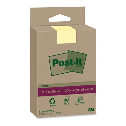 Foto van 4x Post-it Sticky gerecycled geel 102x152mm - Veelkleurig - Post-it