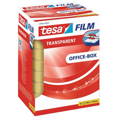 Foto van Tesa transparante kleefband - 19 mmx66 m (8 rollen) - Transparant - Tesa